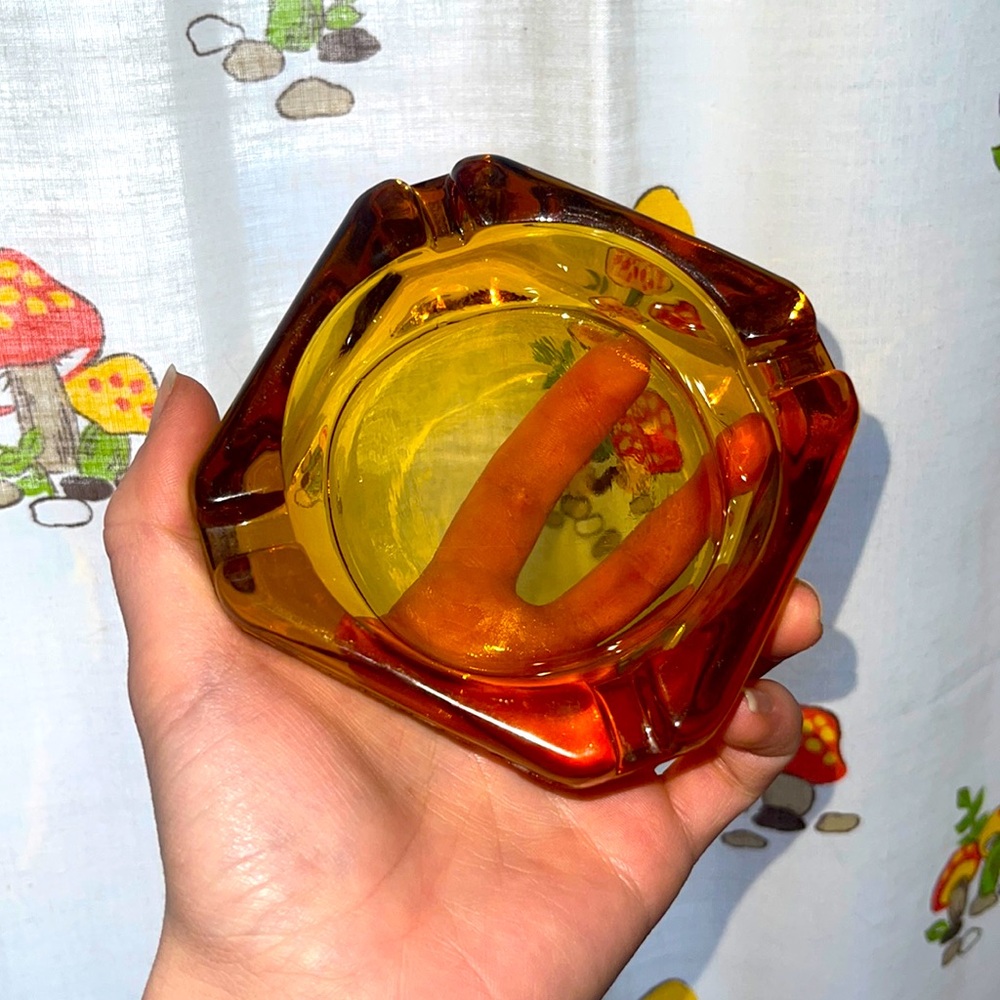 Vintage Amber colored thick glass ashtray